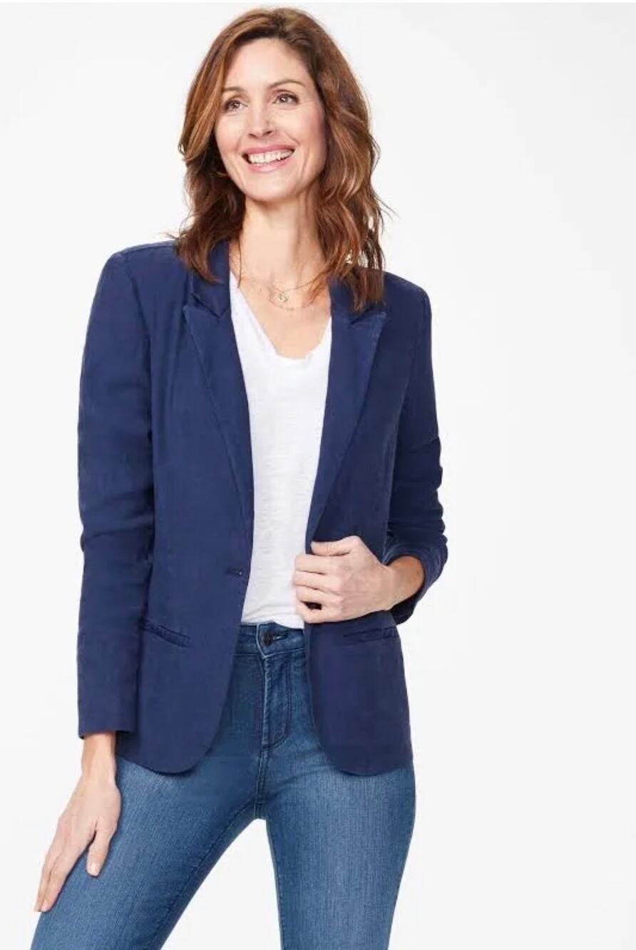 NYDJ Not Your Daughters Jeans Linen-Blend Blazer in Peacoat Blue